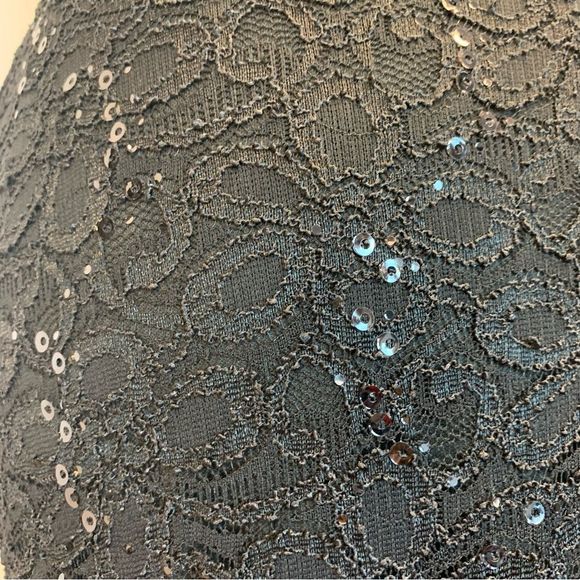 BLACK lace sequin mermaid open back sleeveless Long gown evening dress formal M - Picture 7 of 12